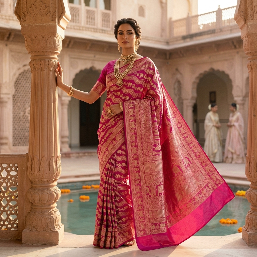 Pure Handwoven Silk Katan Saree - Look 14 - pure silk katan Banarasi Silk Saree | Shri Geeta Sarees