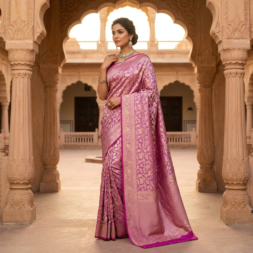 Pure Handwoven Silk Katan Saree - Look 15 - pure silk katan Banarasi Silk Saree | Shri Geeta Sarees