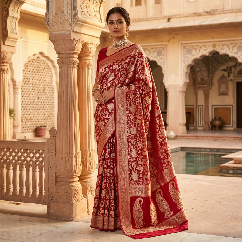 Pure Handwoven Silk Katan Saree - Look 16 - pure silk katan Banarasi Silk Saree | Shri Geeta Sarees