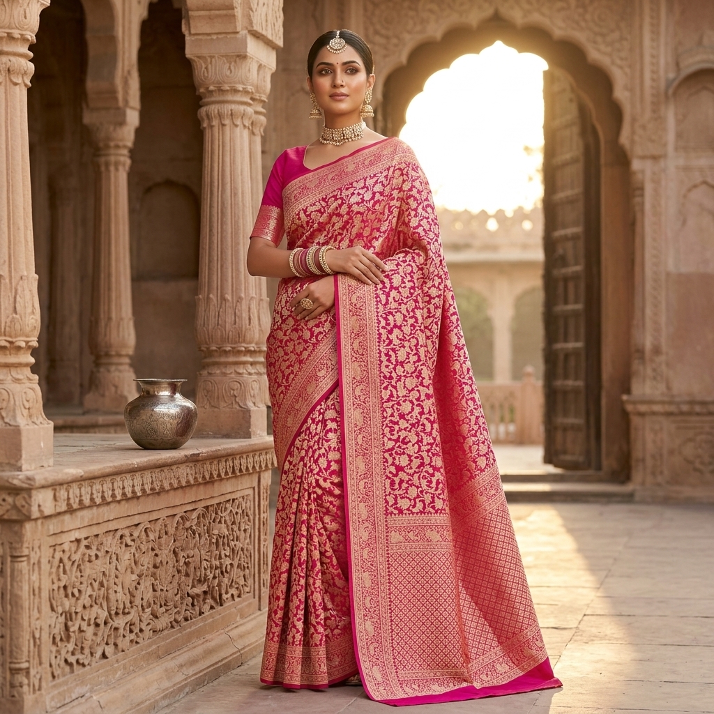 Pure Handwoven Silk Katan Saree - Look 17 - pure silk katan Banarasi Silk Saree | Shri Geeta Sarees