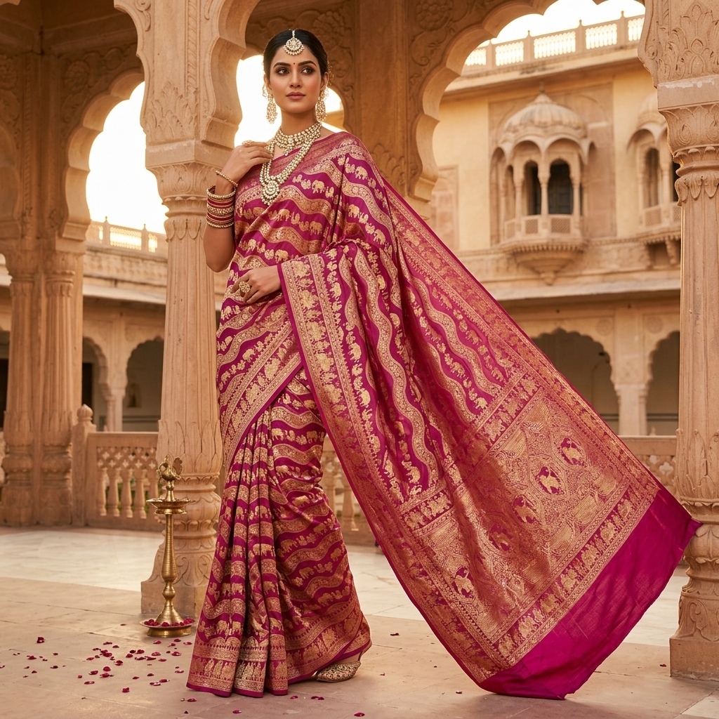 Pure Handwoven Silk Katan Saree - Look 18 - pure silk katan Banarasi Silk Saree | Shri Geeta Sarees