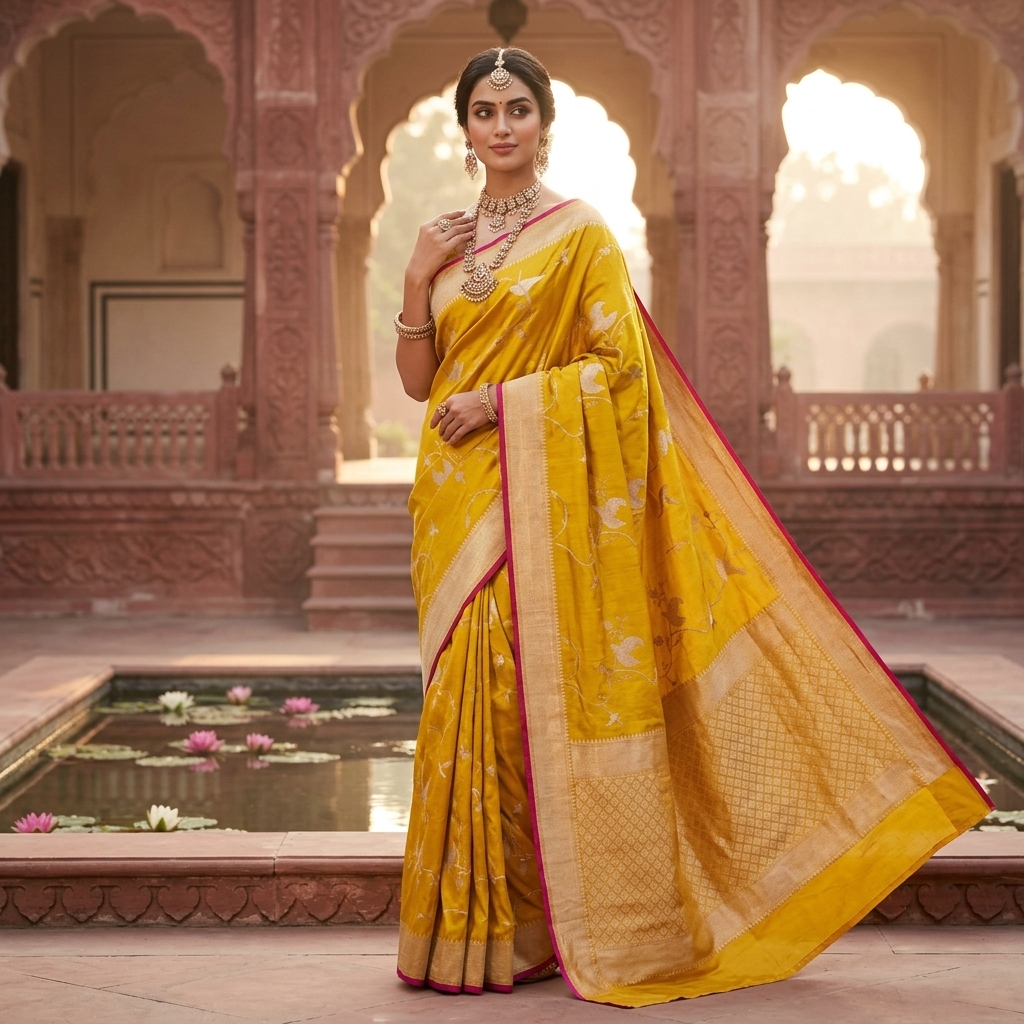 Pure Handwoven Silk Katan Saree - Look 2 - pure silk katan Banarasi Silk Saree | Shri Geeta Sarees