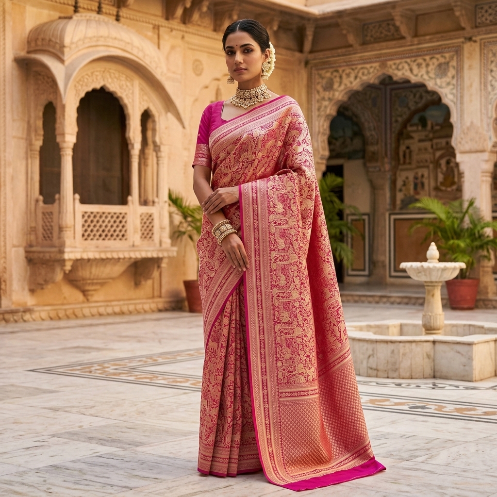 Pure Handwoven Silk Katan Saree - Look 20 - pure silk katan Banarasi Silk Saree | Shri Geeta Sarees