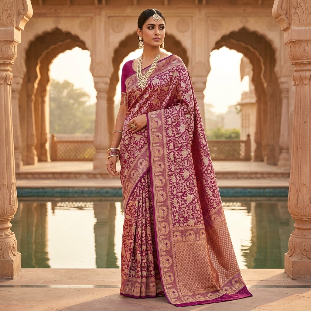 Pure Handwoven Silk Katan Saree - Look 22 - pure silk katan Banarasi Silk Saree | Shri Geeta Sarees