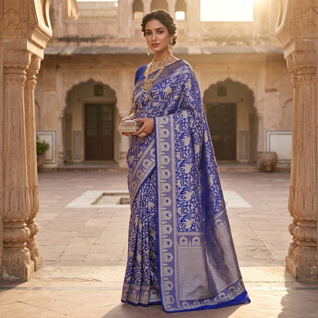 Pure Handwoven Silk Katan Saree - Look 23 - pure silk katan Banarasi Silk Saree | Shri Geeta Sarees