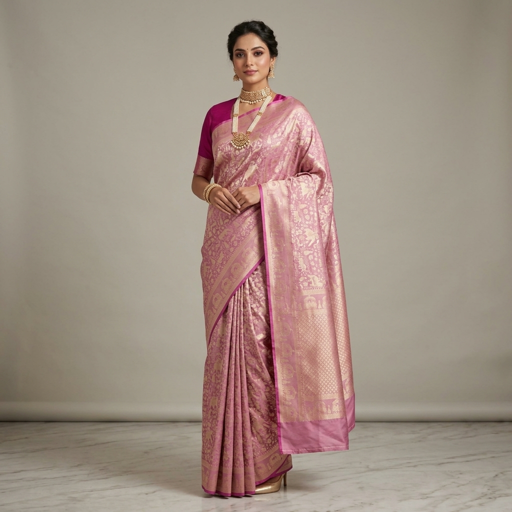 Pure Handwoven Silk Katan Saree - Look 24 - pure silk katan Banarasi Silk Saree | Shri Geeta Sarees