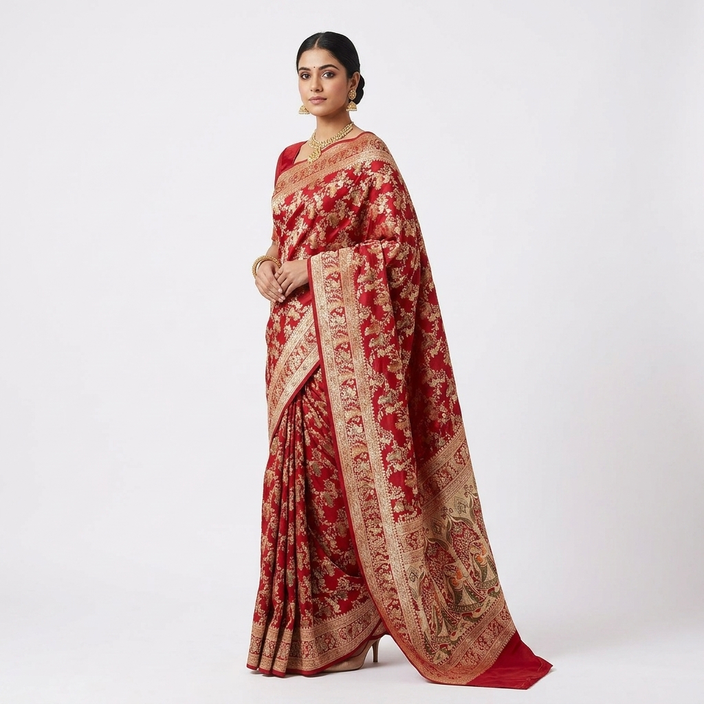 Pure Handwoven Silk Katan Saree - Look 26 - pure silk katan Banarasi Silk Saree | Shri Geeta Sarees