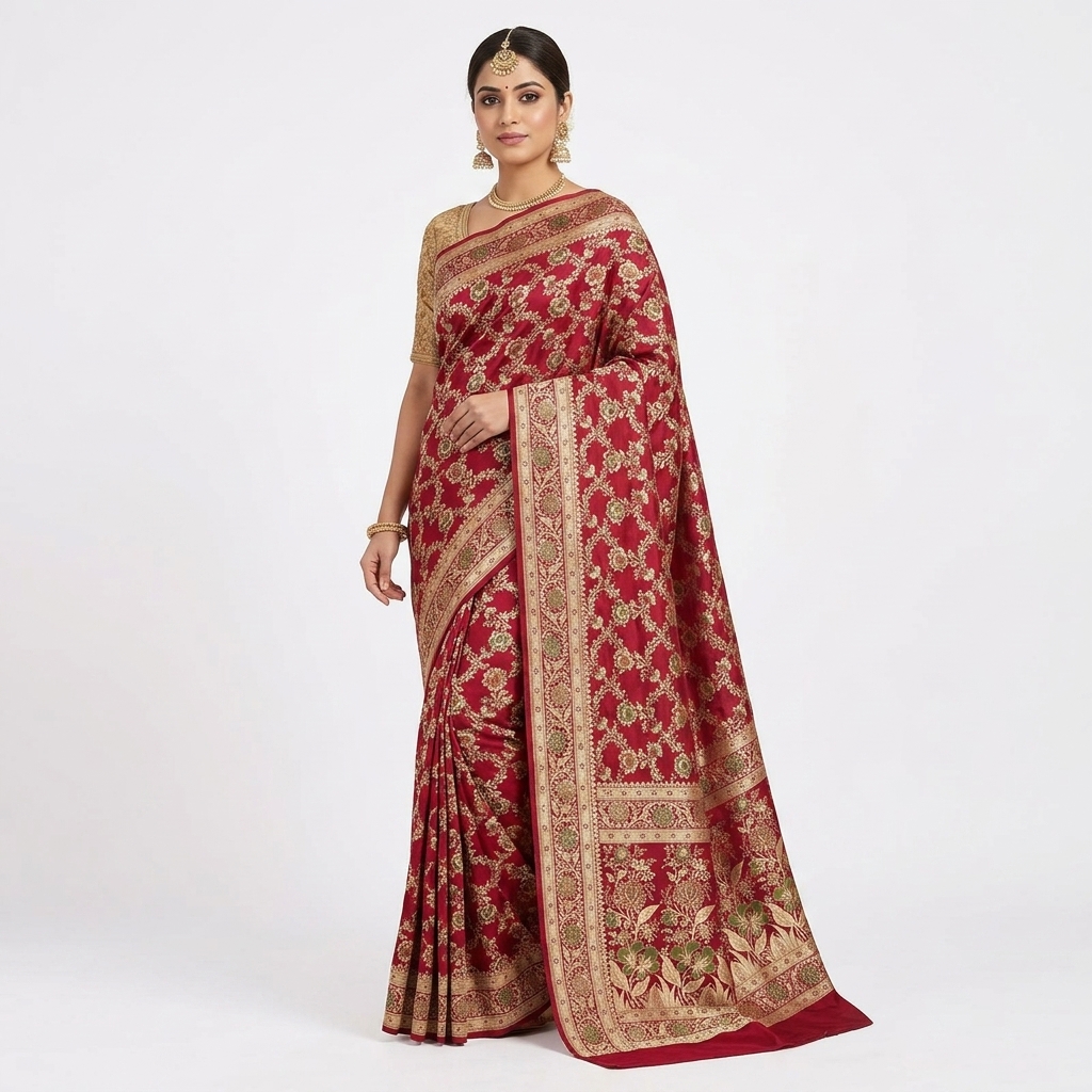 Pure Handwoven Silk Katan Saree - Look 32 - pure silk katan Banarasi Silk Saree | Shri Geeta Sarees