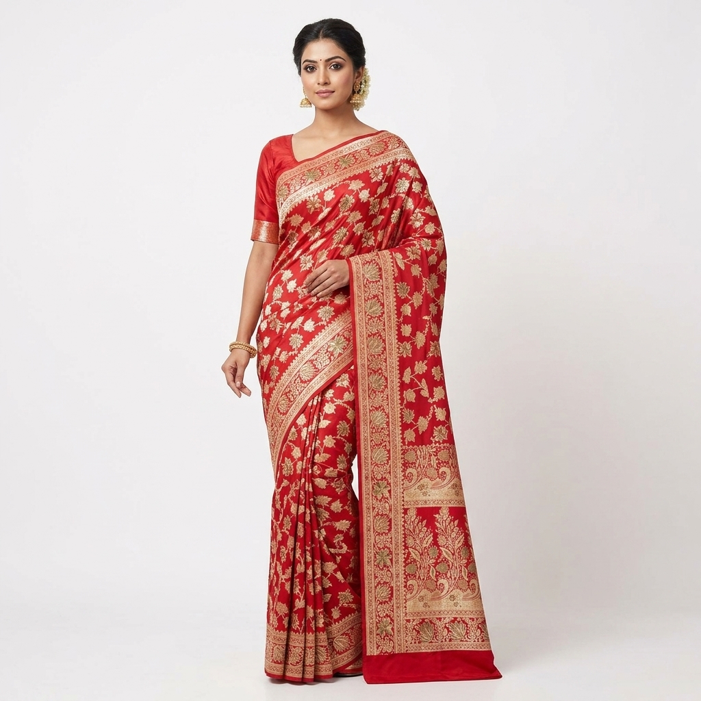 Pure Handwoven Silk Katan Saree - Look 34 - pure silk katan Banarasi Silk Saree | Shri Geeta Sarees