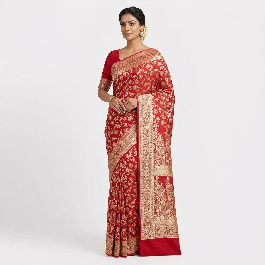 Pure Handwoven Silk Katan Saree - Look 35 - pure silk katan Banarasi Silk Saree | Shri Geeta Sarees
