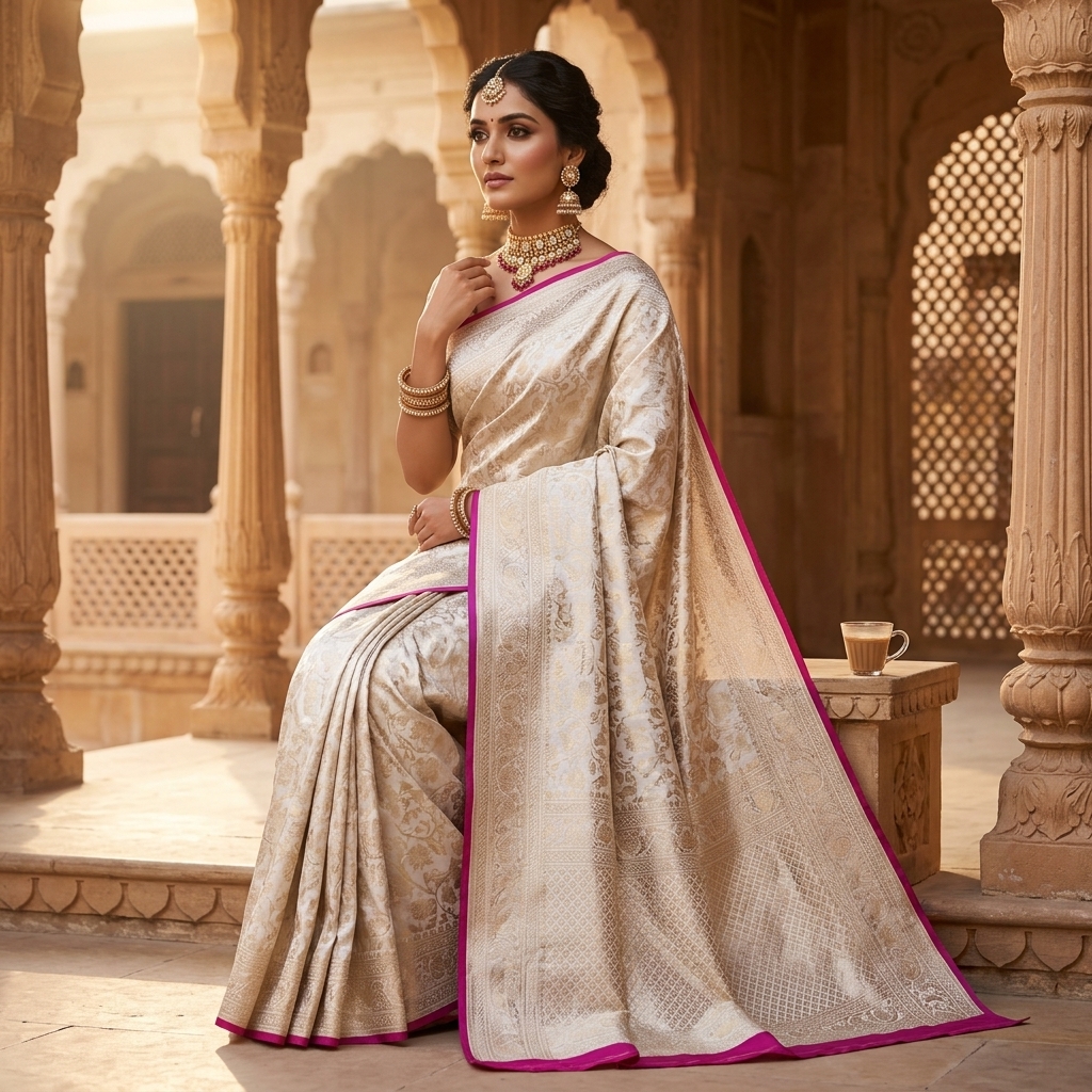 Pure Handwoven Silk Katan Saree - Look 4 - pure silk katan Banarasi Silk Saree | Shri Geeta Sarees