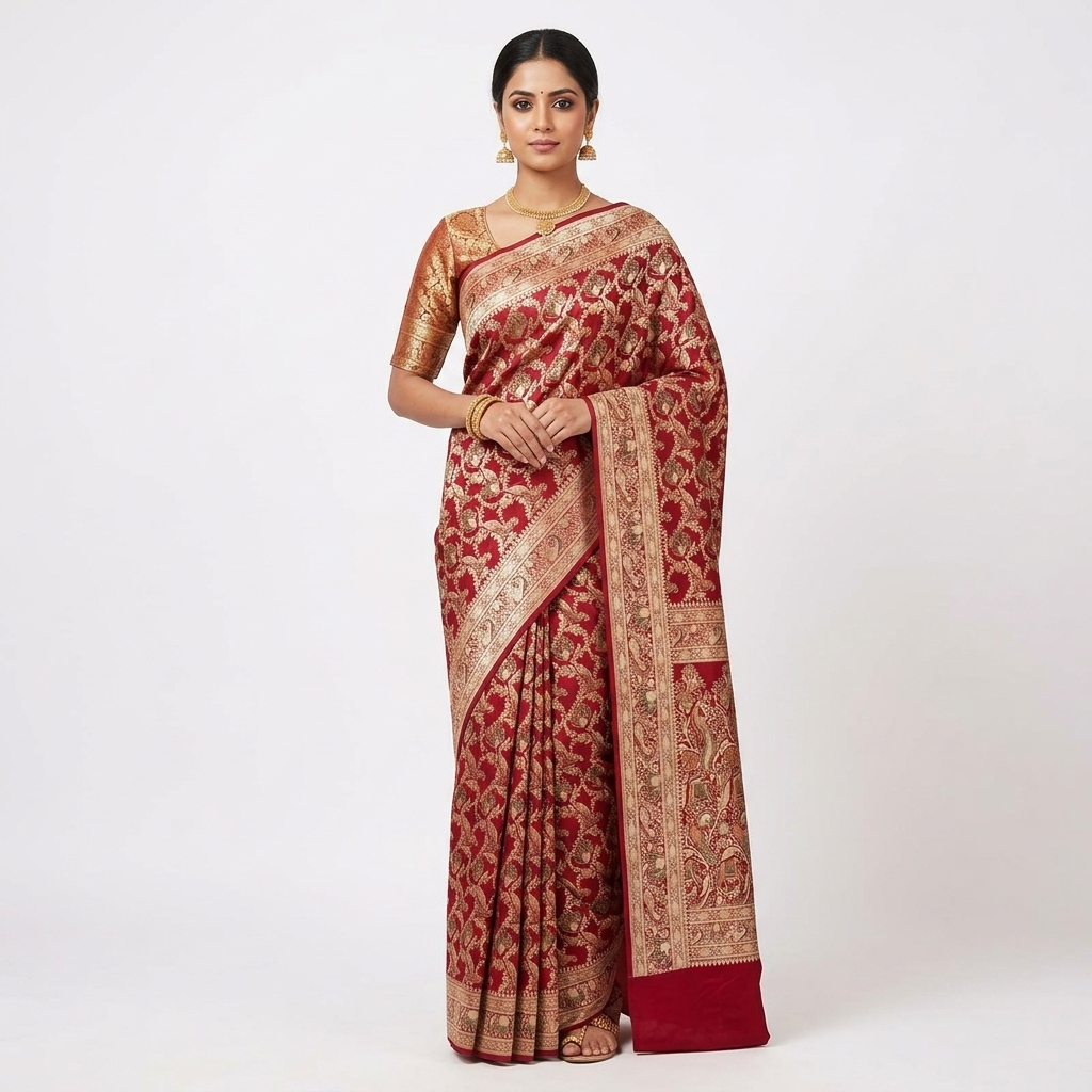 Pure Handwoven Silk Katan Saree - Look 43 - pure silk katan Banarasi Silk Saree | Shri Geeta Sarees
