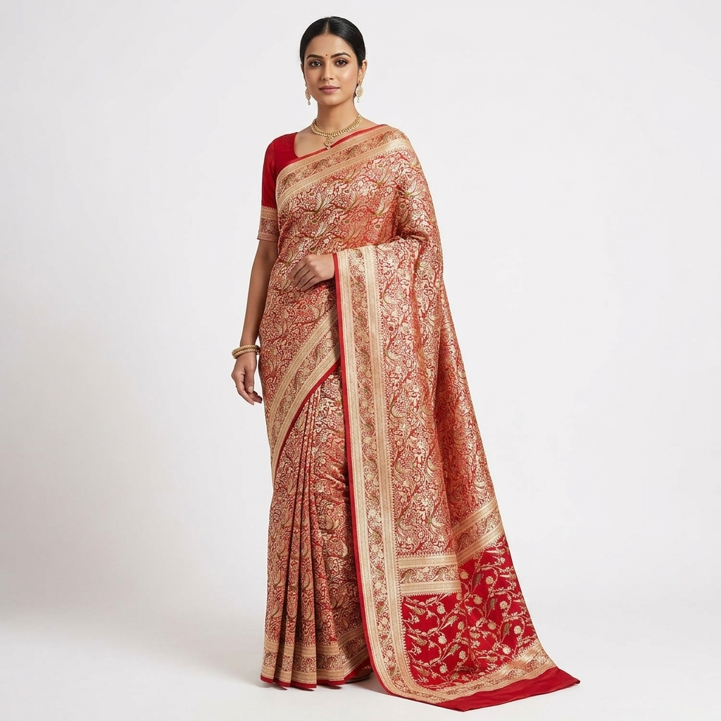 Pure Handwoven Silk Katan Saree - Look 44 - pure silk katan Banarasi Silk Saree | Shri Geeta Sarees