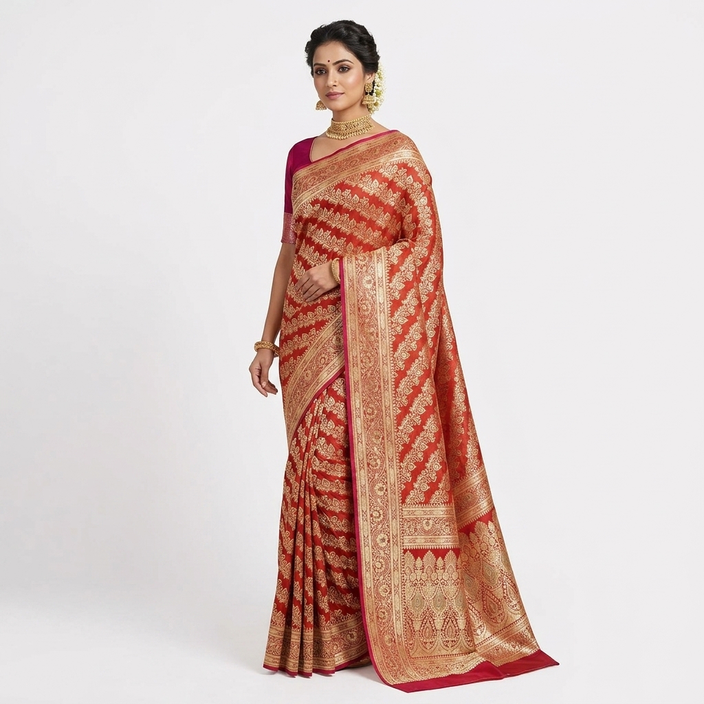 Pure Handwoven Silk Katan Saree - Look 48 - pure silk katan Banarasi Silk Saree | Shri Geeta Sarees