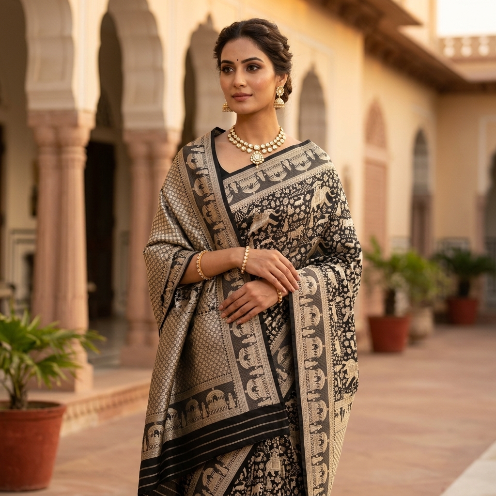 Pure Handwoven Silk Katan Saree - Look 5 - pure silk katan Banarasi Silk Saree | Shri Geeta Sarees