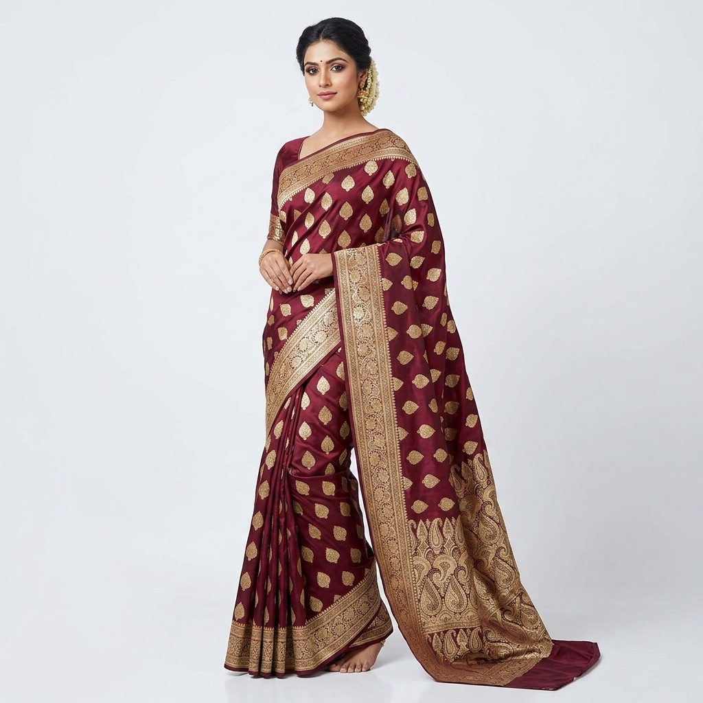 Pure Handwoven Silk Katan Saree - Look 50 - pure silk katan Banarasi Silk Saree | Shri Geeta Sarees