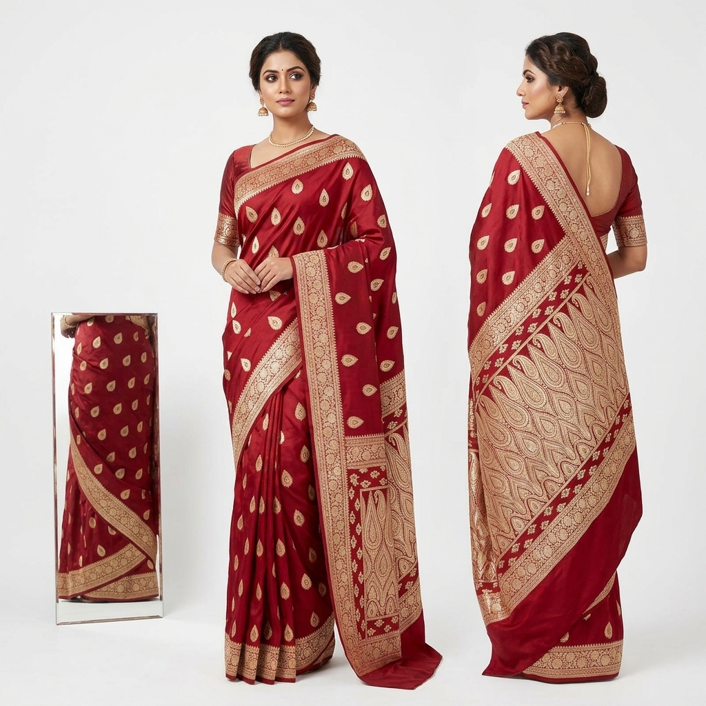 Pure Handwoven Silk Katan Saree - Look 57 - pure silk katan Banarasi Silk Saree | Shri Geeta Sarees