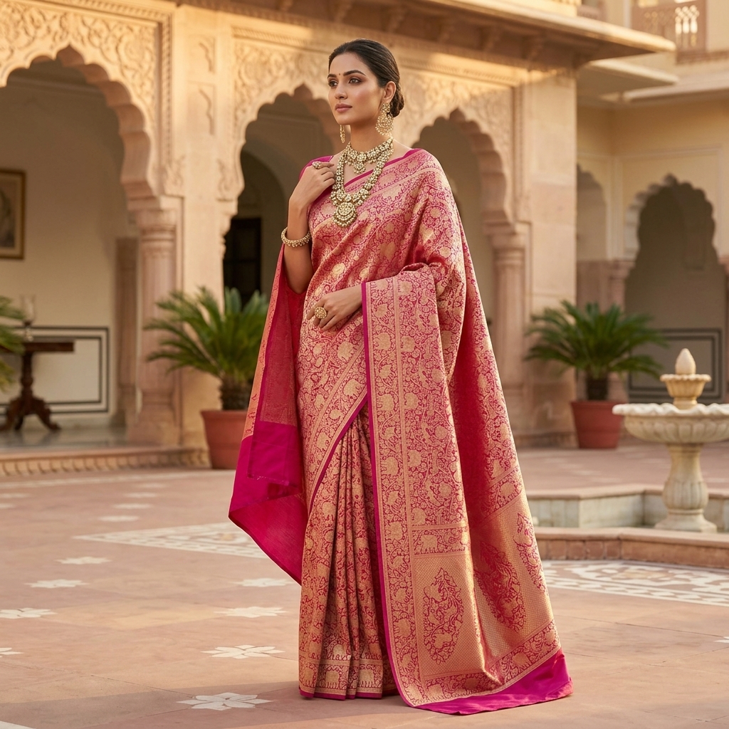 Pure Handwoven Silk Katan Saree - Look 8 - pure silk katan Banarasi Silk Saree | Shri Geeta Sarees