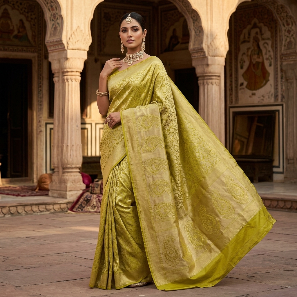 Pure Handwoven Silk Katan Saree - Look 9 - pure silk katan Banarasi Silk Saree | Shri Geeta Sarees