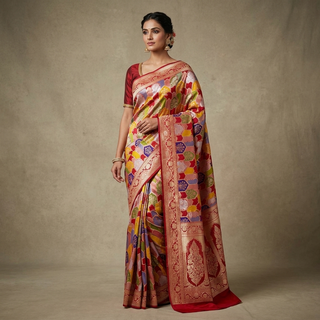 Pure Rangkat Katan Silk Saree - Look 1 - pure silk katan Banarasi Silk Saree | Shri Geeta Sarees