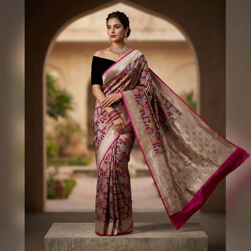 Pure Rangkat Katan Silk Saree - Look 5 - pure silk katan Banarasi Silk Saree | Shri Geeta Sarees