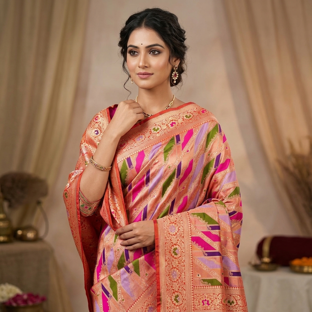Pure Rangkat Katan Silk Saree - Look 6 - pure silk katan Banarasi Silk Saree | Shri Geeta Sarees