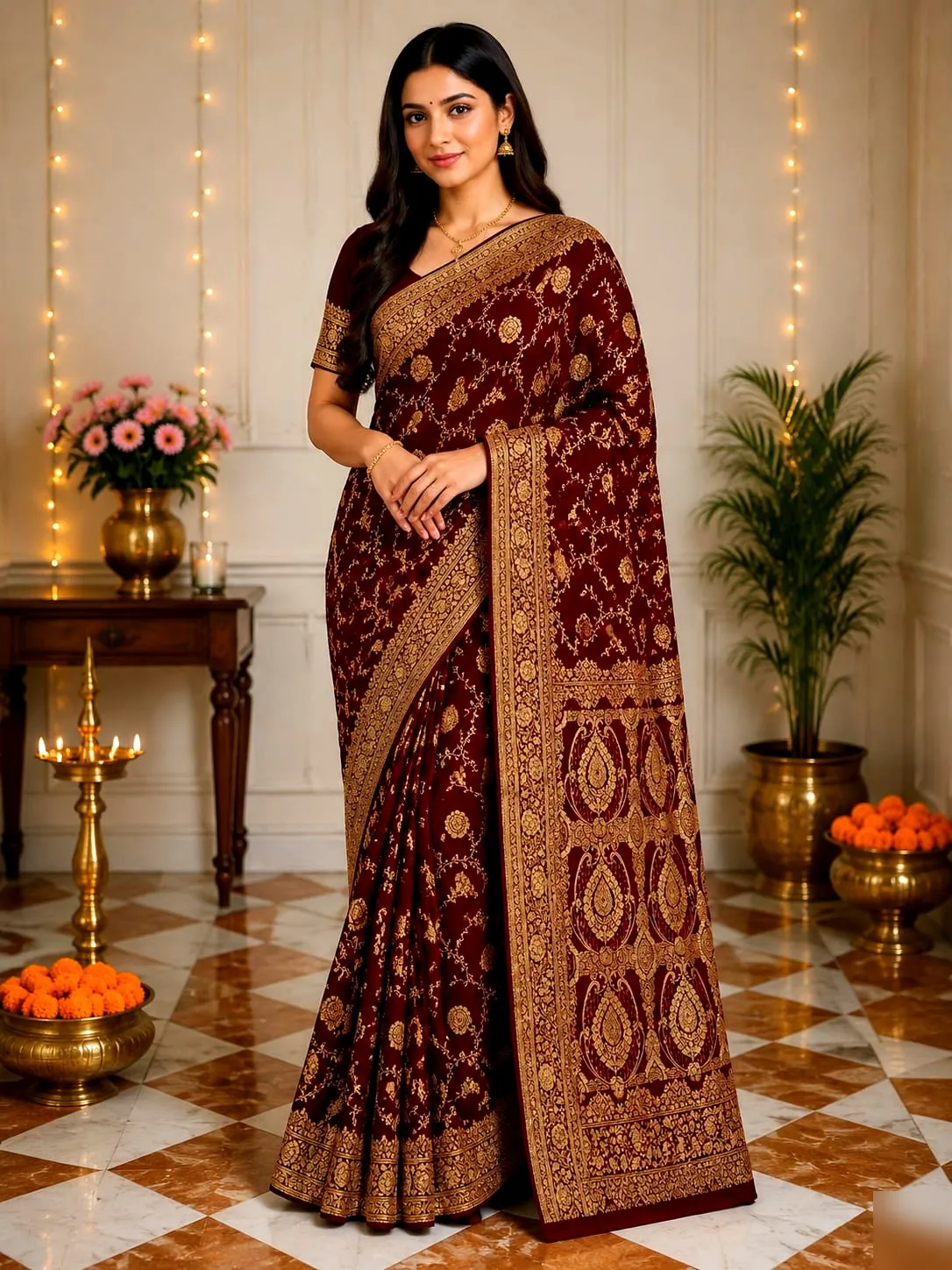 Lustrous Satin Silk Saree 1 - satin silk Banarasi Silk Saree | Shri Geeta Sarees