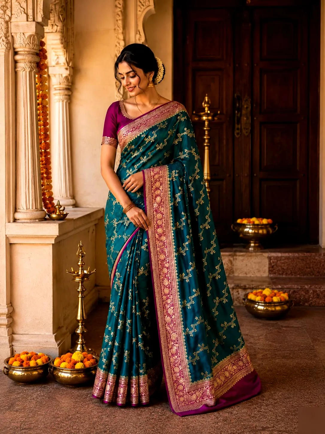 Lustrous Satin Silk Saree 10 - satin silk Banarasi Silk Saree | Shri Geeta Sarees