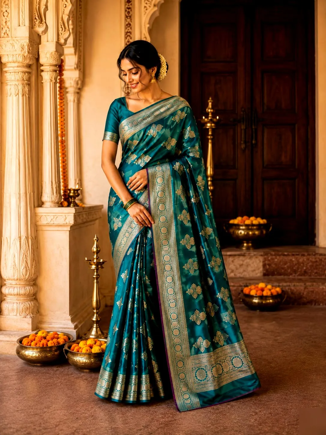 Lustrous Satin Silk Saree 11 - satin silk Banarasi Silk Saree | Shri Geeta Sarees