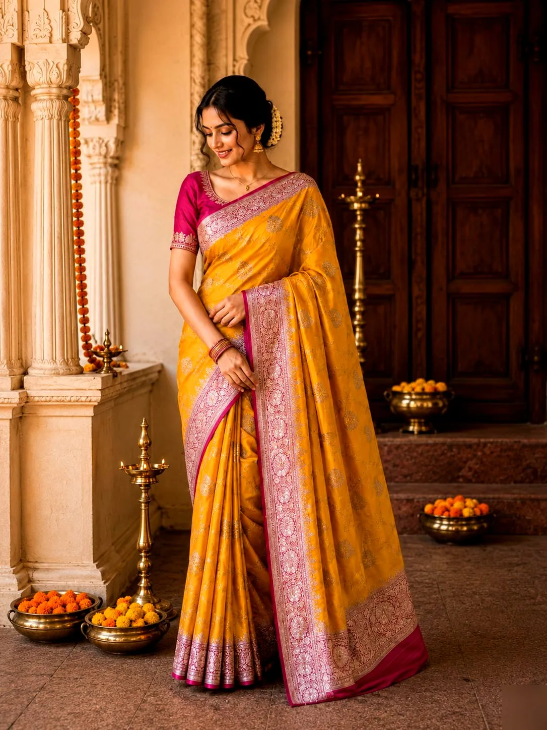 Lustrous Satin Silk Saree 16 - satin silk Banarasi Silk Saree | Shri Geeta Sarees