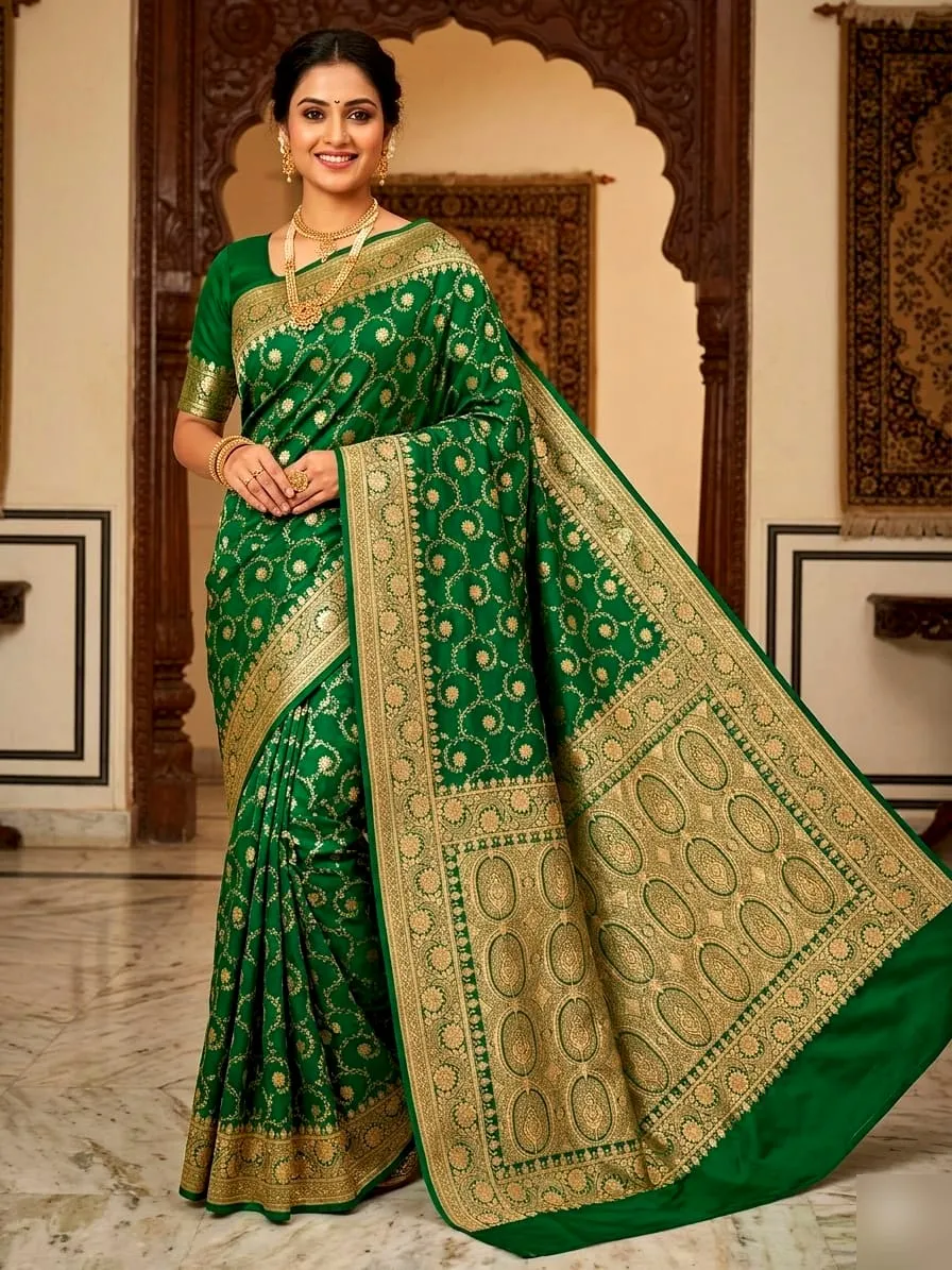 Lustrous Satin Silk Saree 2 - satin silk Banarasi Silk Saree | Shri Geeta Sarees