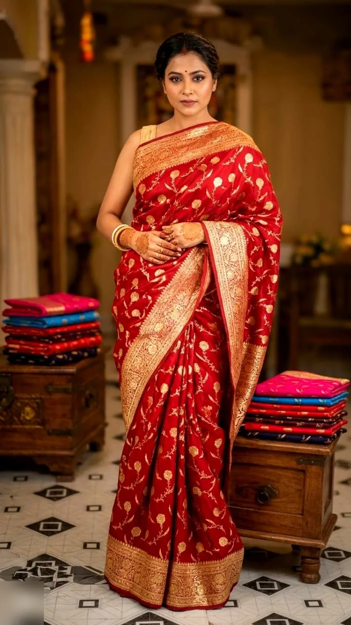 Lustrous Satin Silk Saree 7 - satin silk Banarasi Silk Saree | Shri Geeta Sarees
