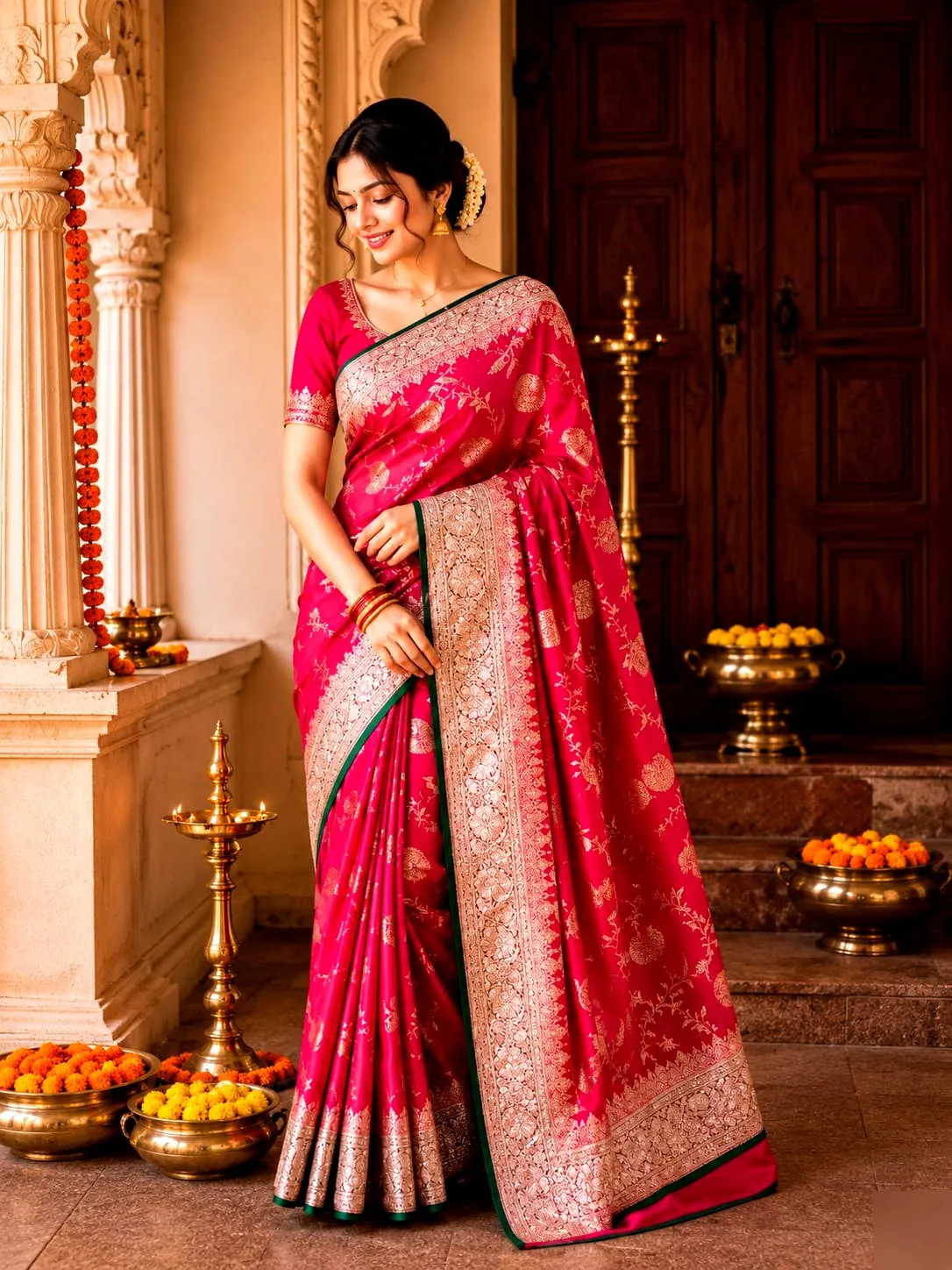 Lustrous Satin Silk Saree 8 - satin silk Banarasi Silk Saree | Shri Geeta Sarees