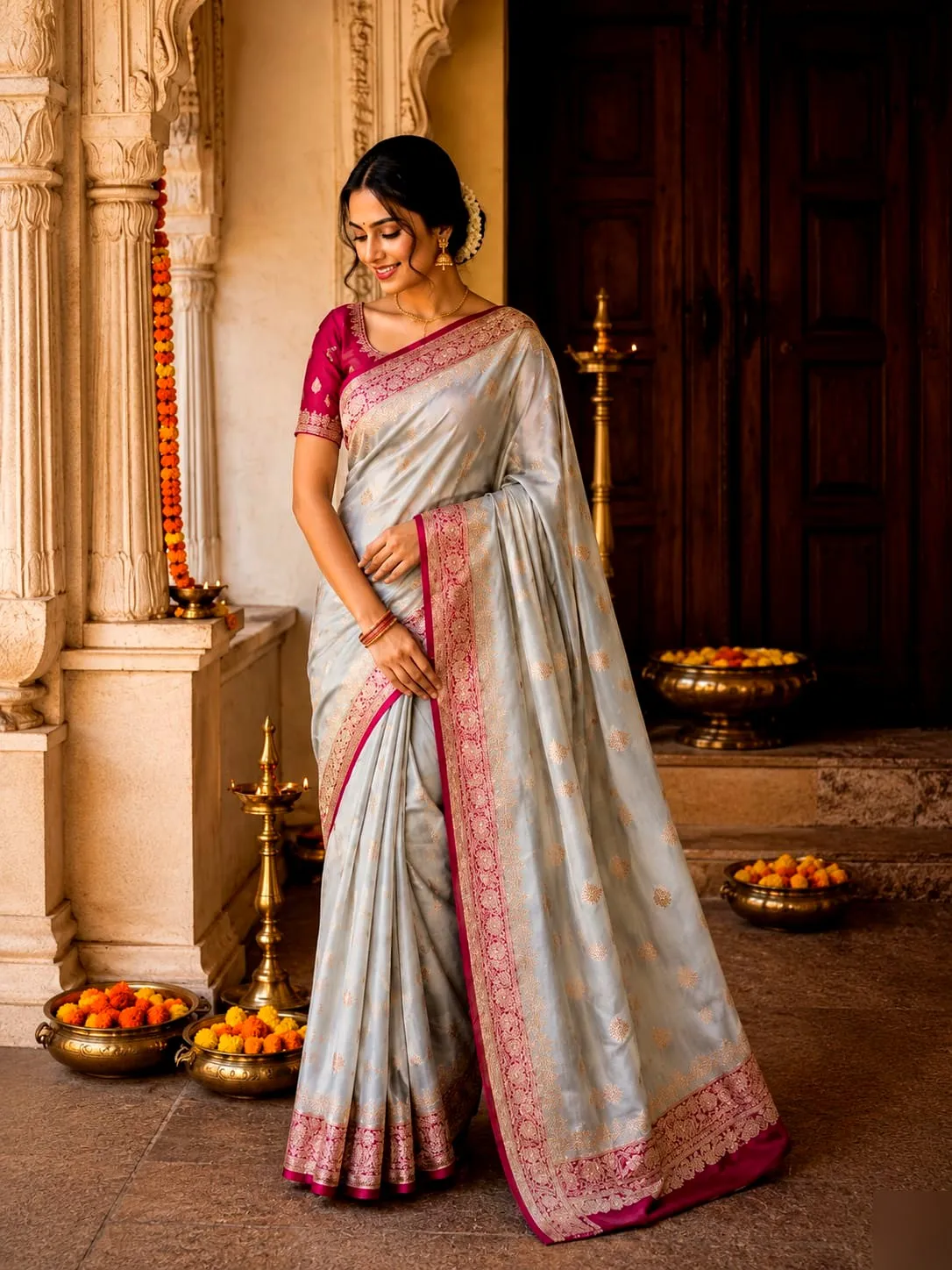 Lustrous Satin Silk Saree 9 - satin silk Banarasi Silk Saree | Shri Geeta Sarees