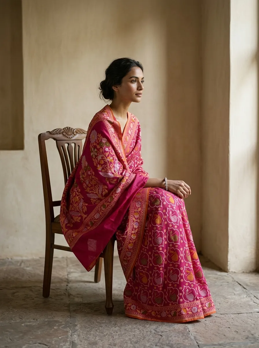 Cotton Silk Blend Banarasi Saree - Vibrant Magenta - cotton silk blend Banarasi Silk Saree | Shri Geeta Sarees