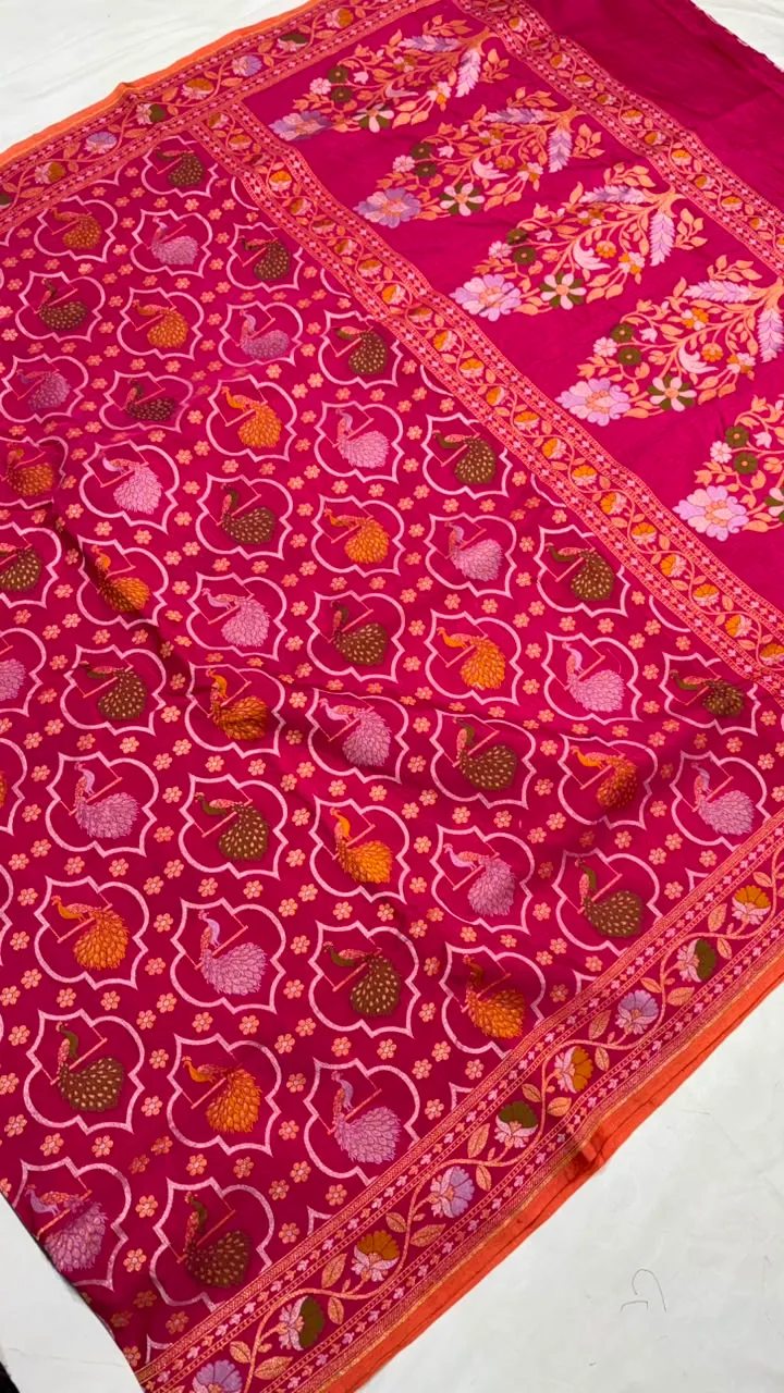 Cotton Silk Blend Banarasi Saree - Vibrant Magenta - Detail View 2 | Shri Geeta Sarees