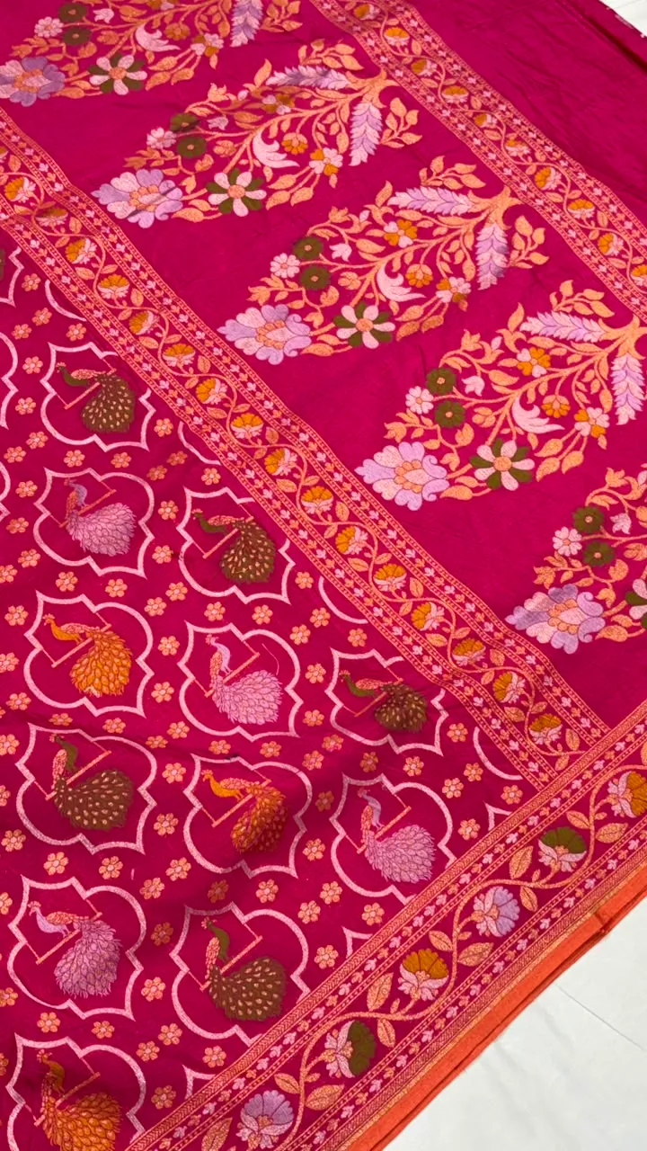 Cotton Silk Blend Banarasi Saree - Vibrant Magenta - Detail View 3 | Shri Geeta Sarees