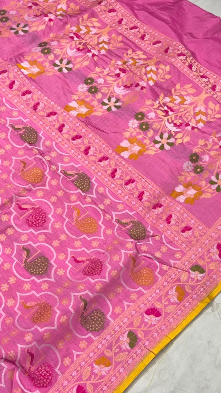 Cotton Silk Blend Banarasi Saree - Pastel Candy Pink - Detail View 2 Cotton Silk Blend Banarasi Saree - Pastel Candy Pink - Detail View 2 | Shri Geeta Sarees