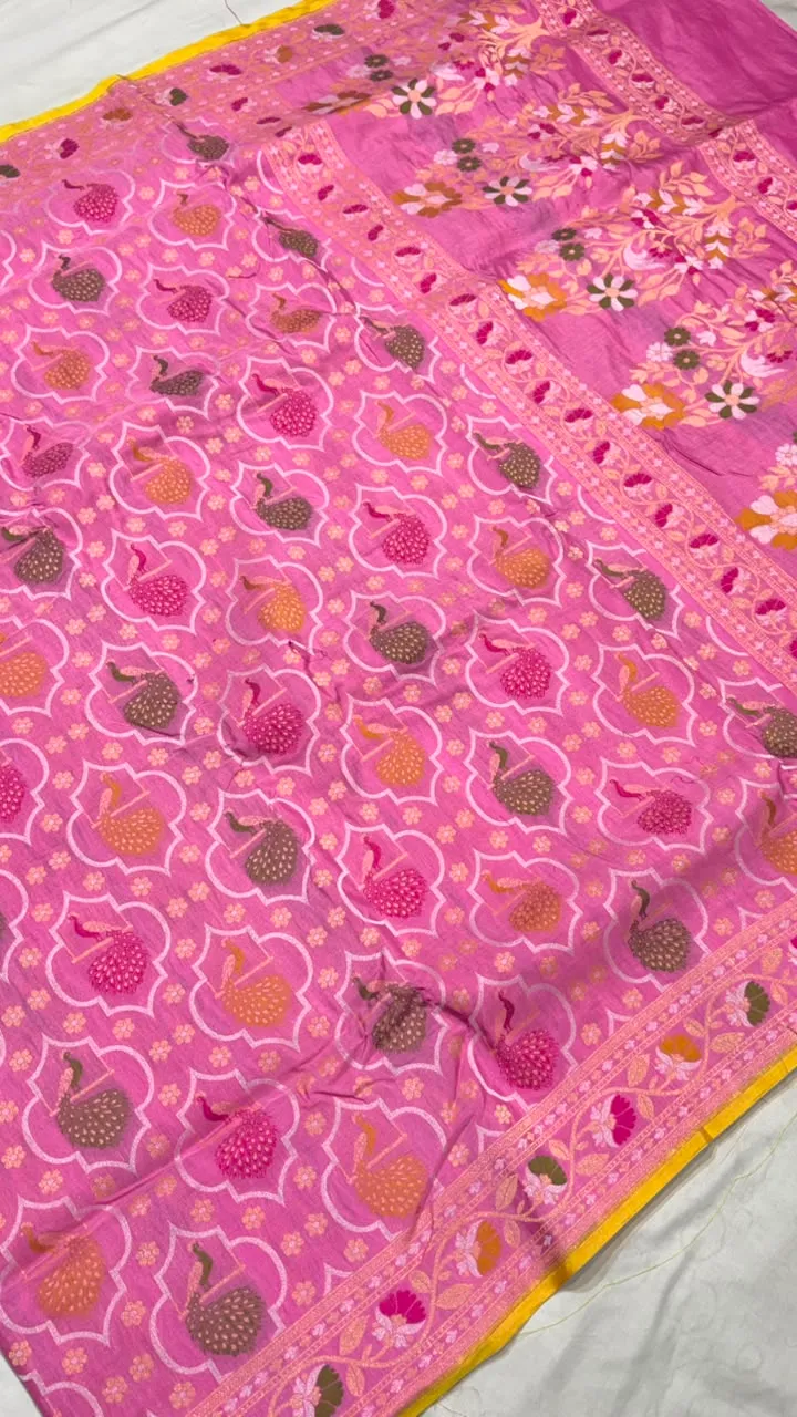 Cotton Silk Blend Banarasi Saree - Pastel Candy Pink - Detail View 3 Cotton Silk Blend Banarasi Saree - Pastel Candy Pink - Detail View 3 | Shri Geeta Sarees
