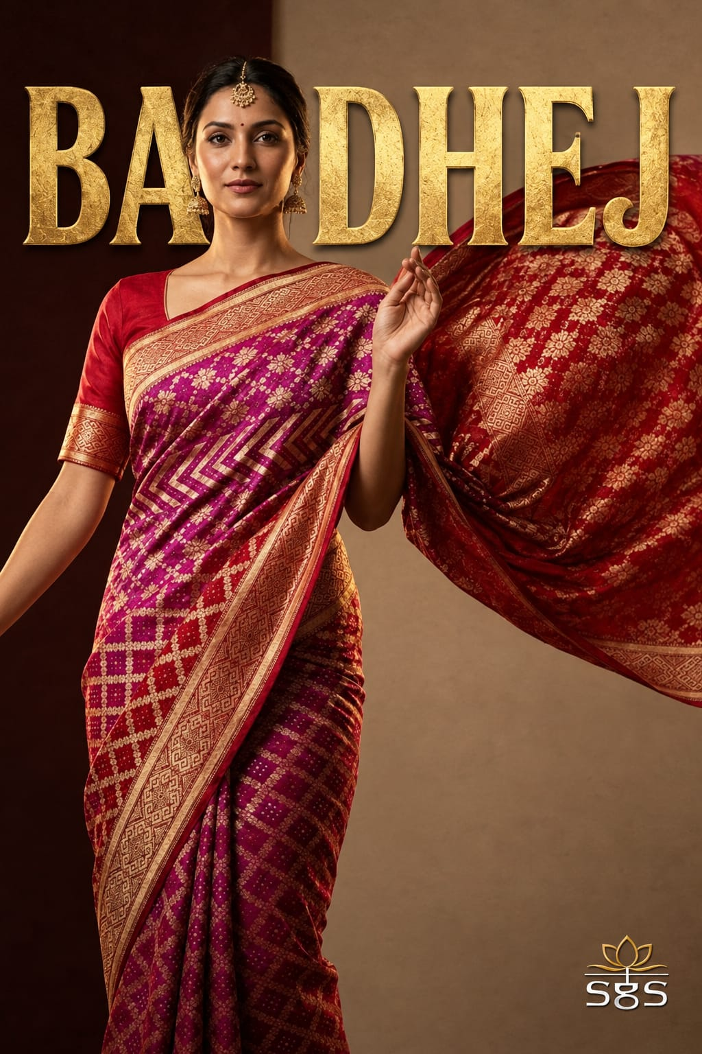 Pure Handwoven Khaddi Georgette Bandhej Saree - Look 2 - khaddi bandhej Banarasi Silk Saree | Shri Geeta Sarees