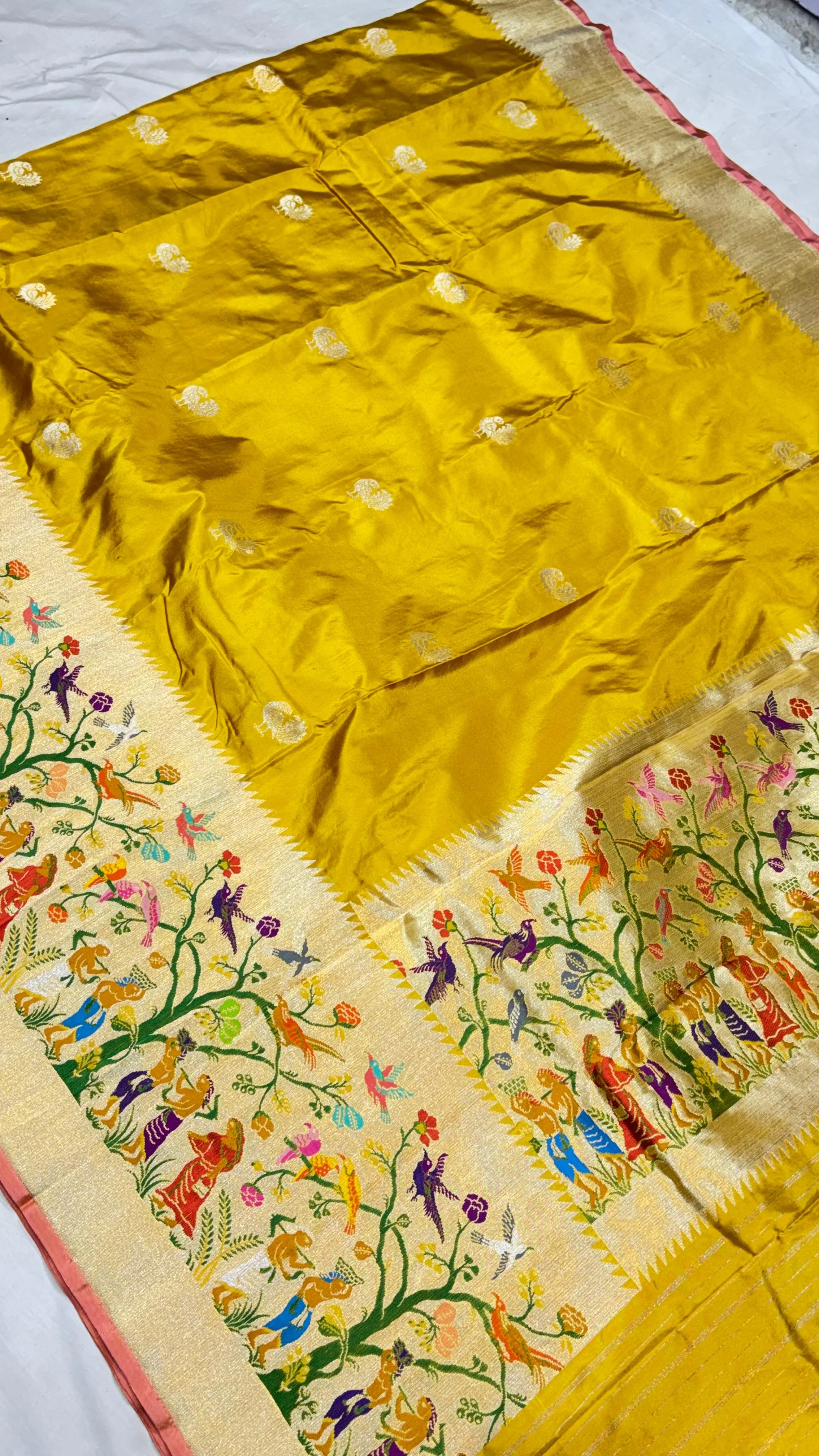 Mustard Yellow Paithani Silk Saree - Detail View 2 Mustard Yellow Paithani Silk Saree - Detail View 2 | Shri Geeta Sarees