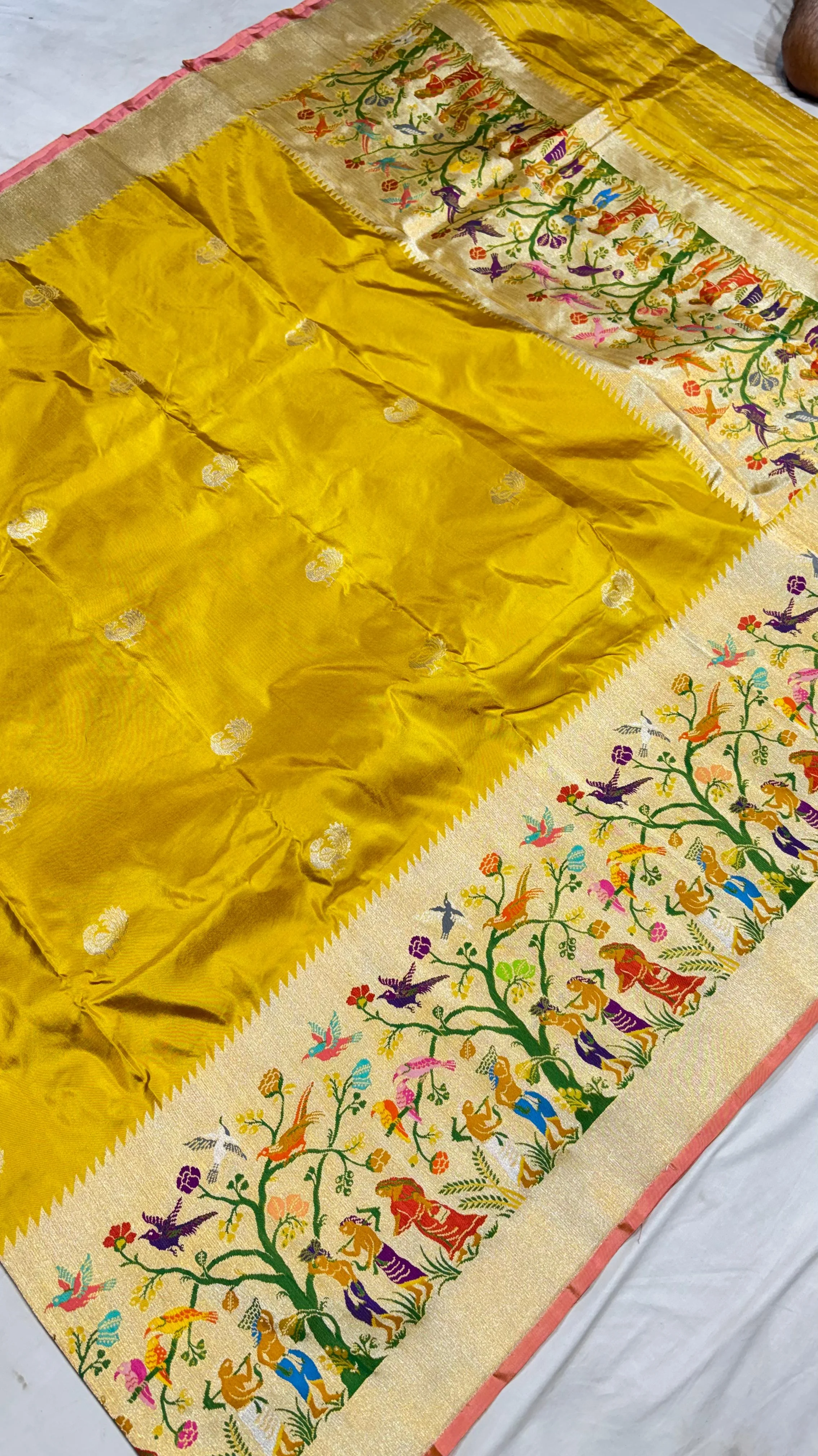 Mustard Yellow Paithani Silk Saree - Detail View 3 Mustard Yellow Paithani Silk Saree - Detail View 3 | Shri Geeta Sarees