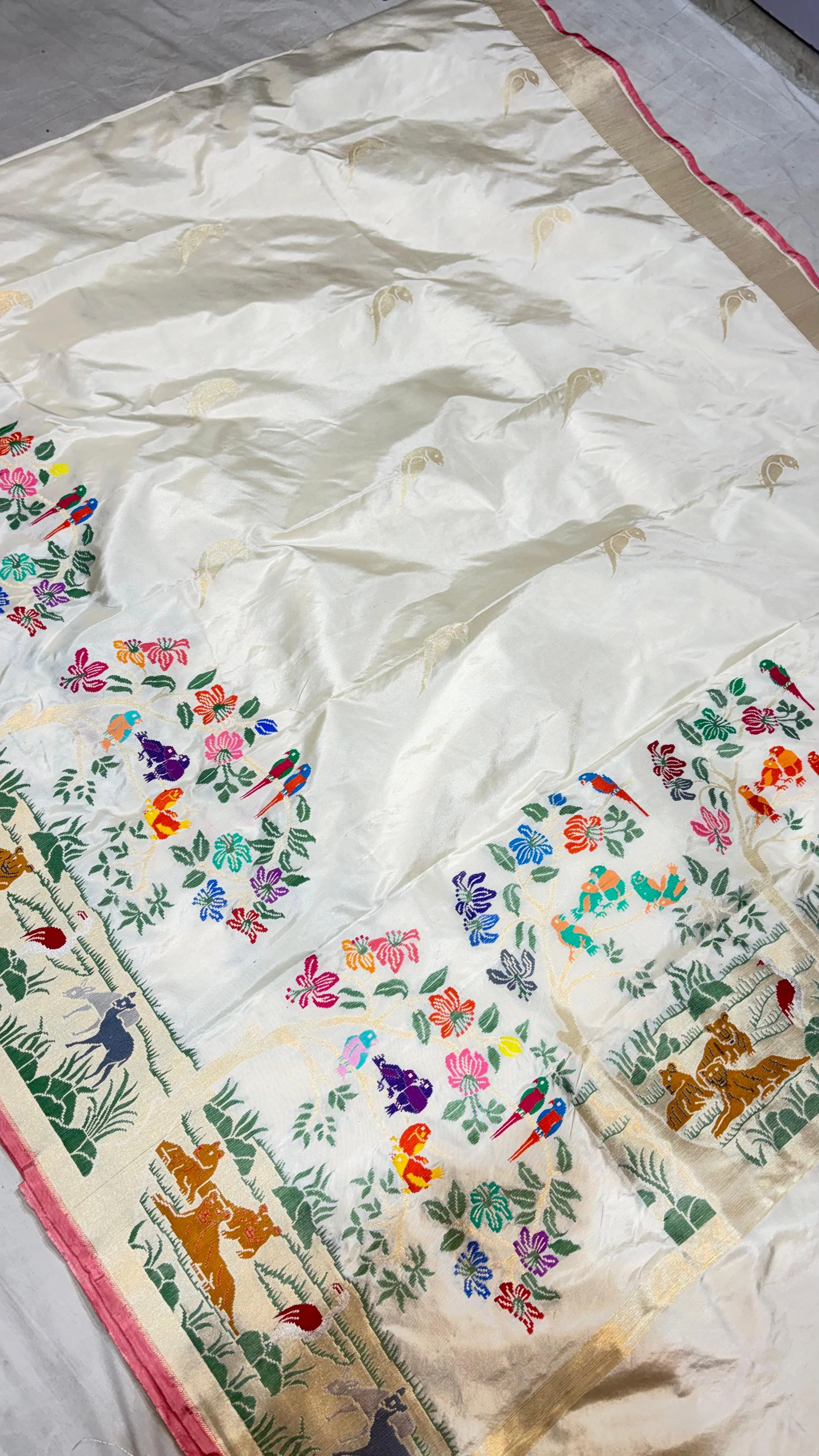 Ivory Paithani Silk Saree - Detail View 3 | Shri Geeta Sarees