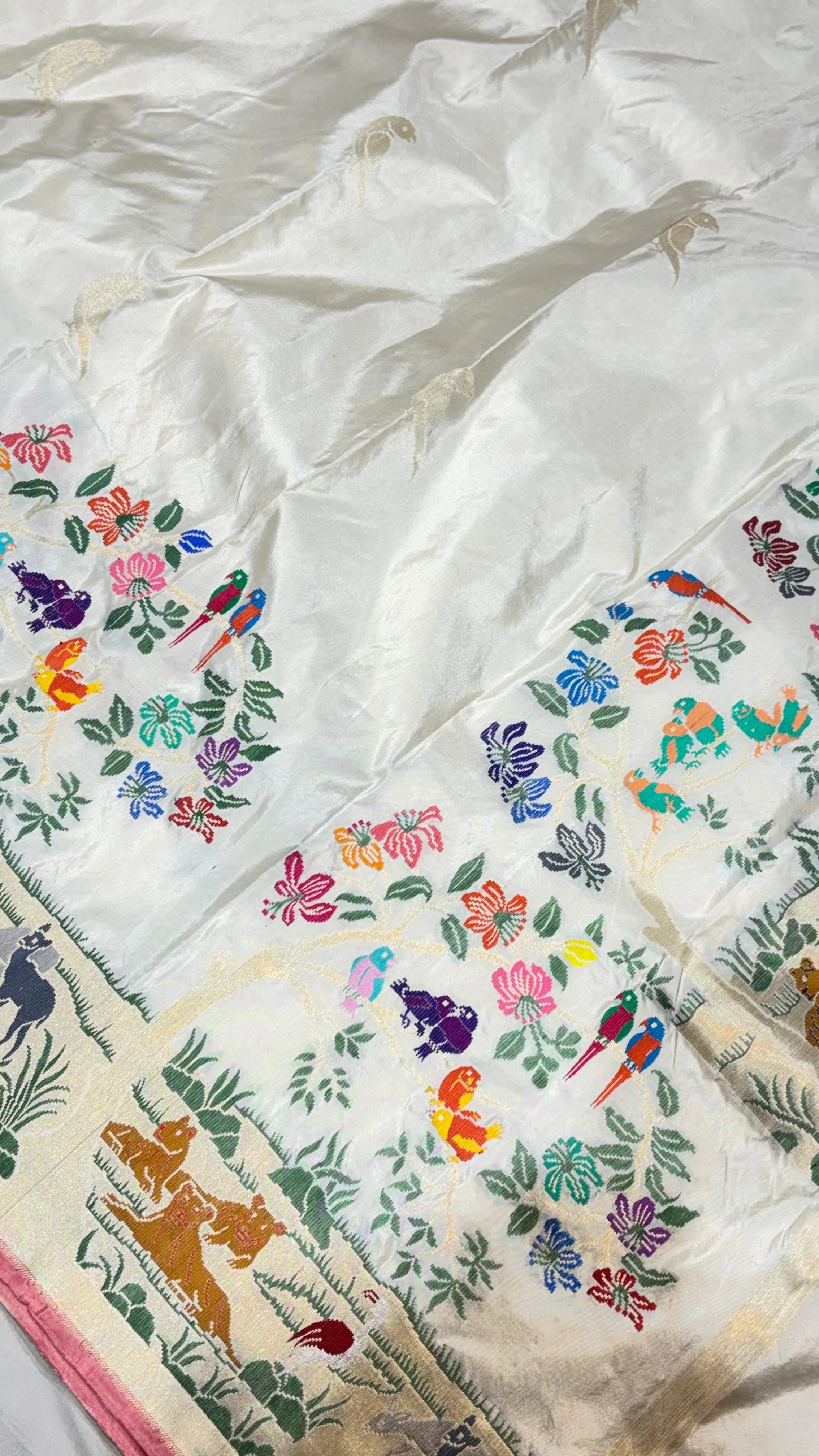 Ivory Paithani Silk Saree - Detail View 4 Ivory Paithani Silk Saree - Detail View 4 | Shri Geeta Sarees