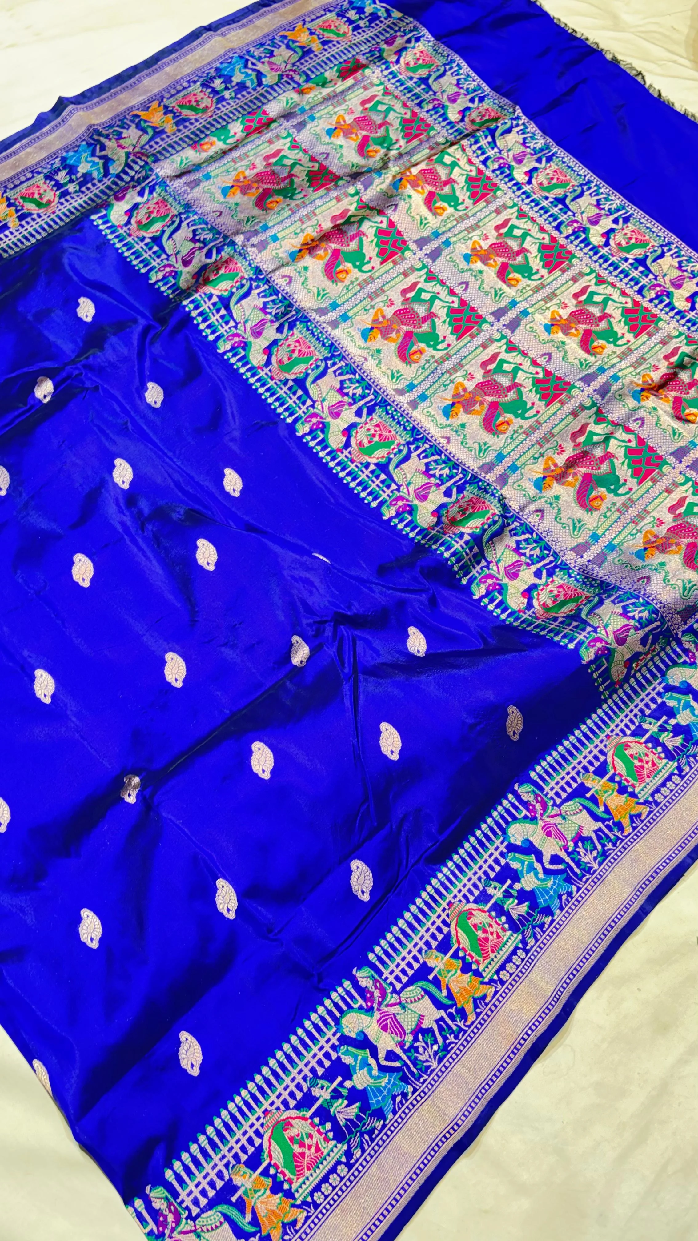 Royal Blue Kadwa Baluchari Silk Saree - Detail View 2 | Shri Geeta Sarees