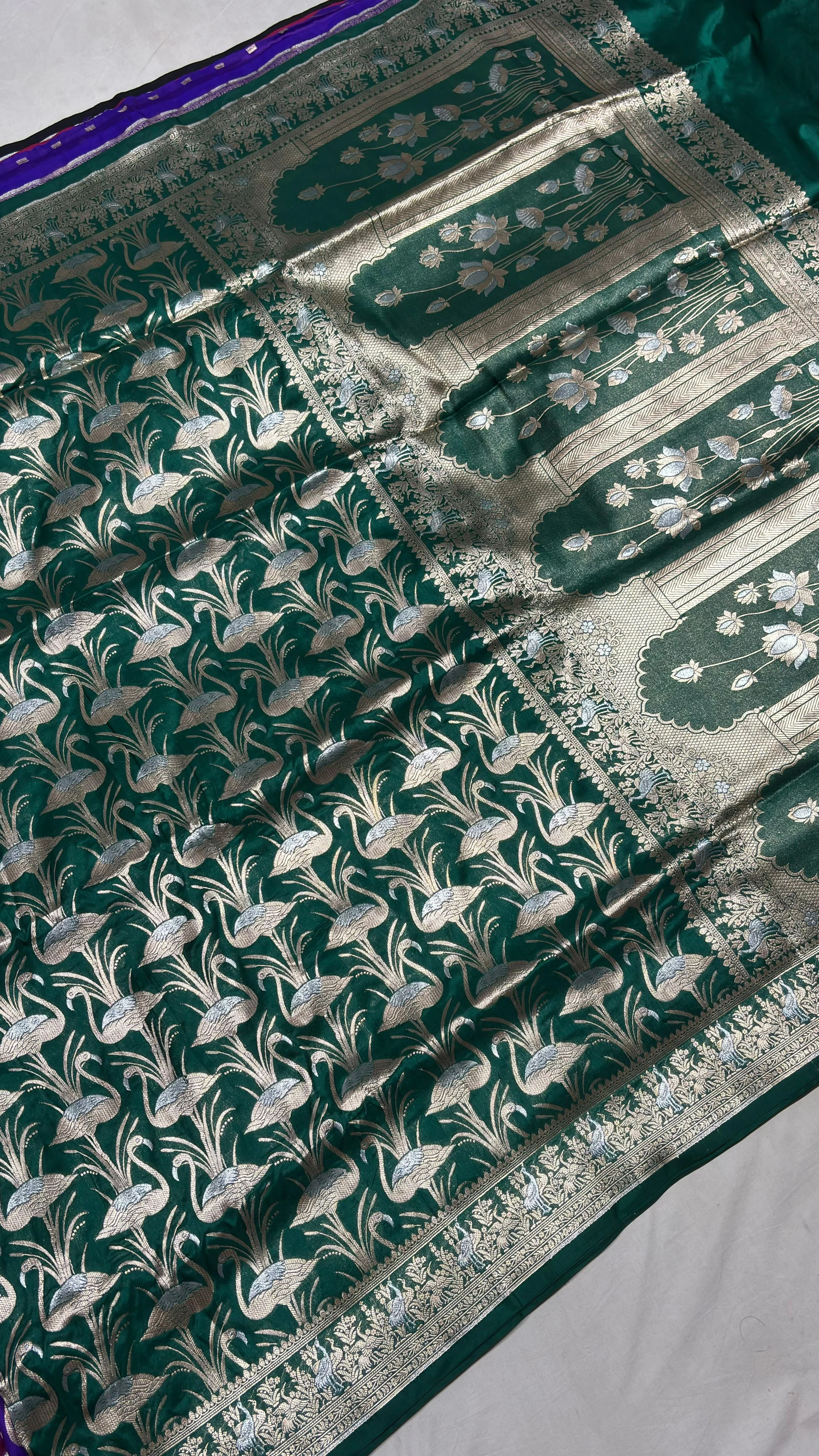 Emerald Swan Jangla Silk Saree - Detail View 2 Emerald Swan Jangla Silk Saree - Detail View 2 | Shri Geeta Sarees
