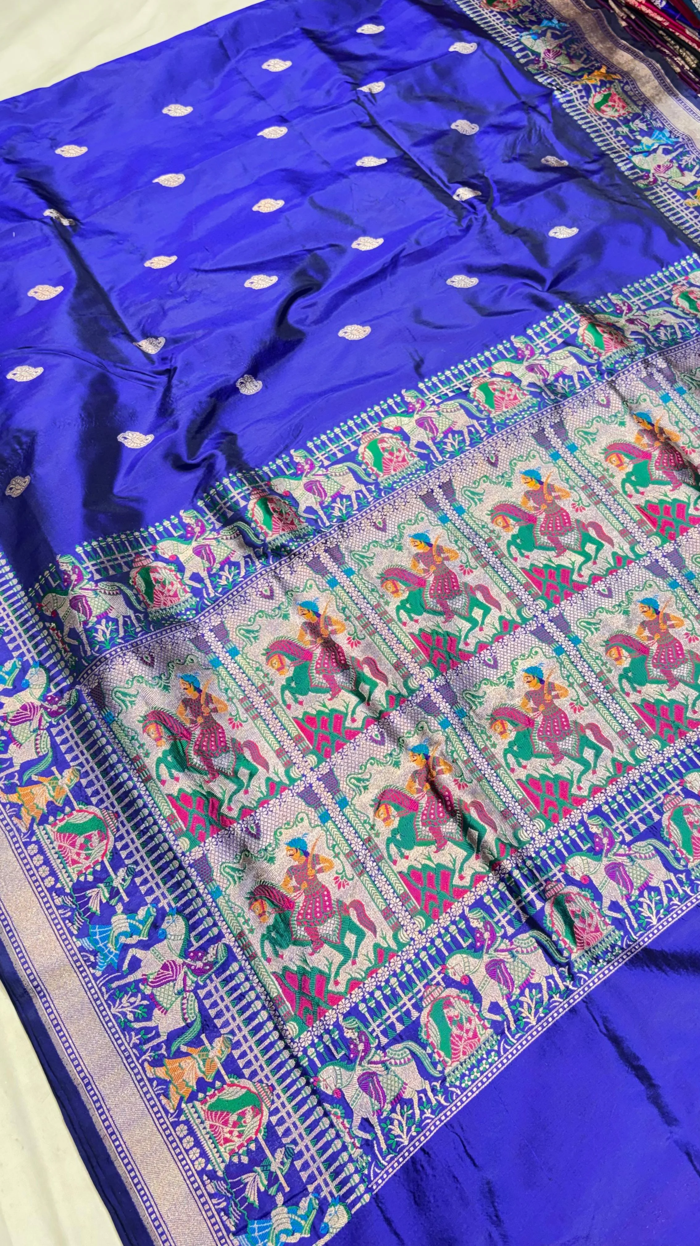 Royal Blue Kadwa Baluchari Silk Saree - Detail View 4 | Shri Geeta Sarees