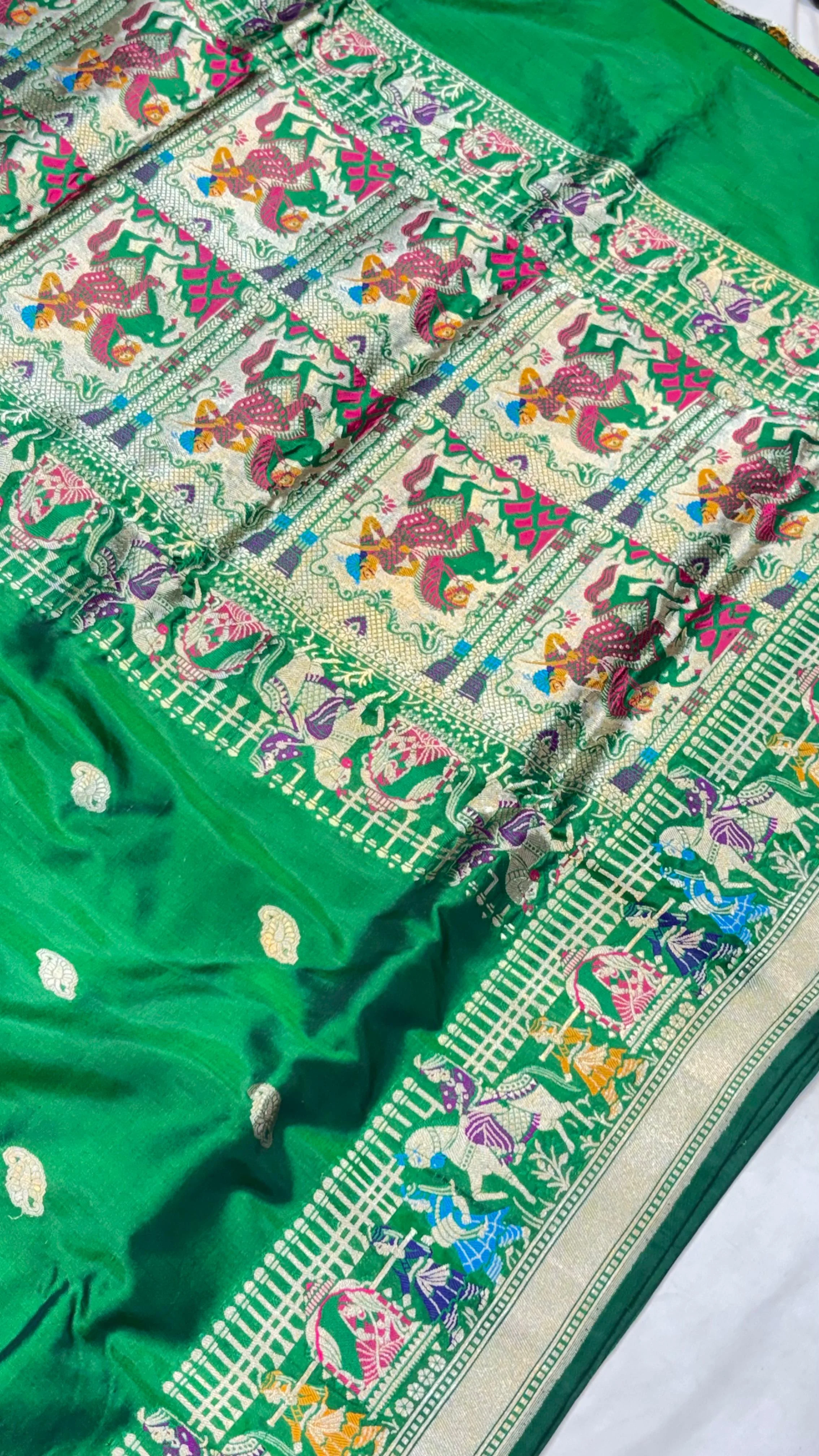 Emerald Green Kadwa Baluchari Silk Saree - Detail View 3 Emerald Green Kadwa Baluchari Silk Saree - Detail View 3 | Shri Geeta Sarees