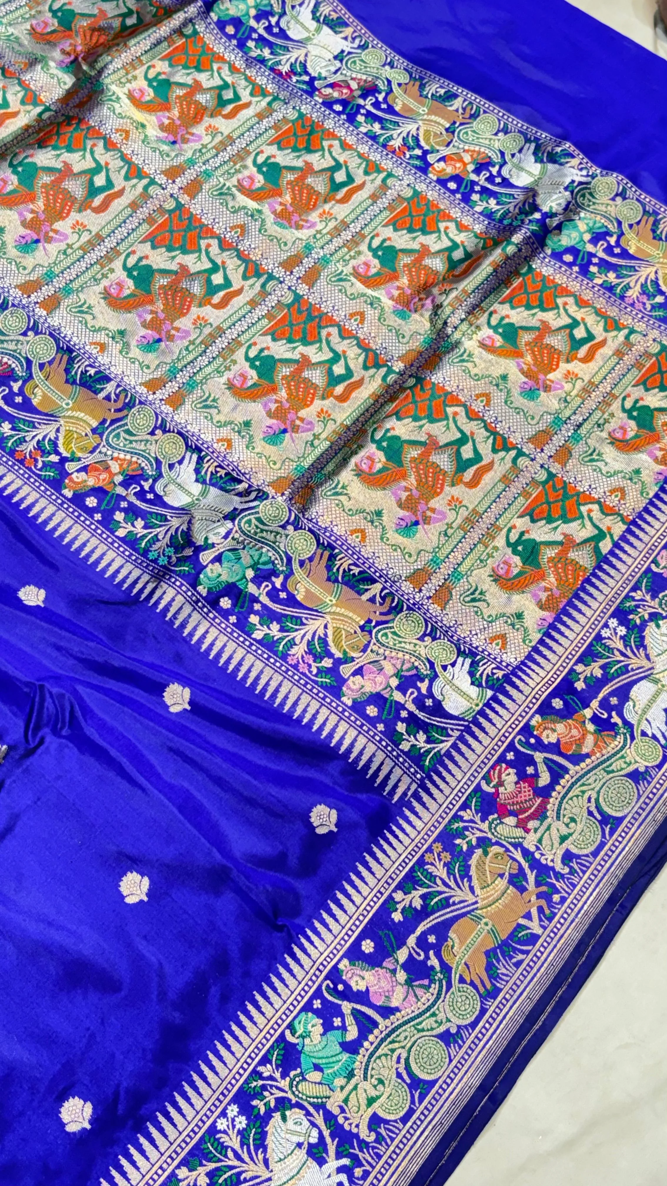 Sapphire Flower Kadwa Baluchari Silk Saree - Detail View 3 Sapphire Flower Kadwa Baluchari Silk Saree - Detail View 3 | Shri Geeta Sarees