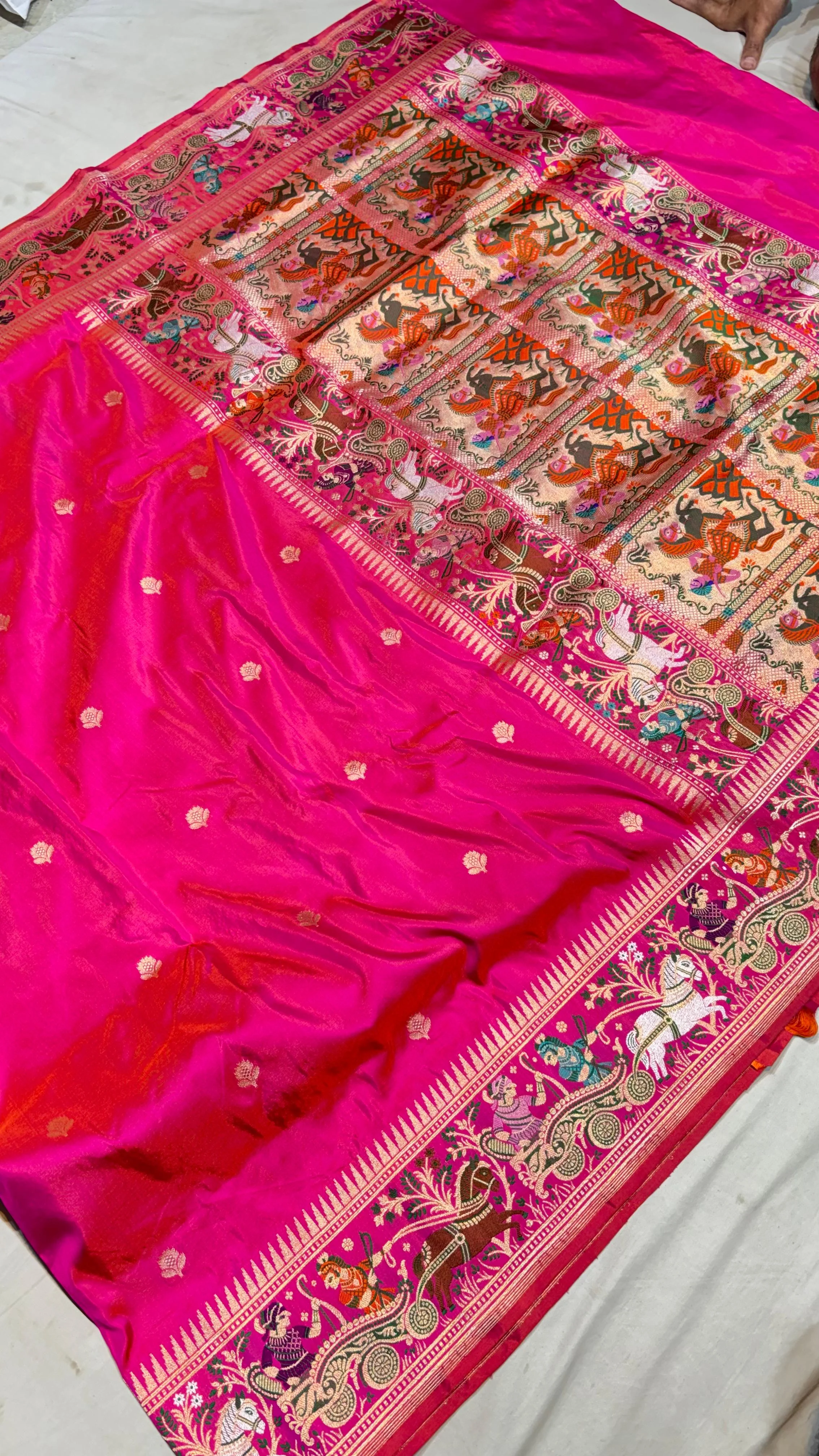 Magenta Kadwa Baluchari Silk Saree - Detail View 2 Magenta Kadwa Baluchari Silk Saree - Detail View 2 | Shri Geeta Sarees